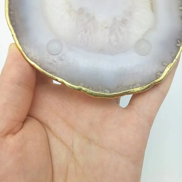 Regional Feature Agate Coaster Gray Slices Polished Crystal Natural Gemstone Flower Pot Engraving Folk Art Carved