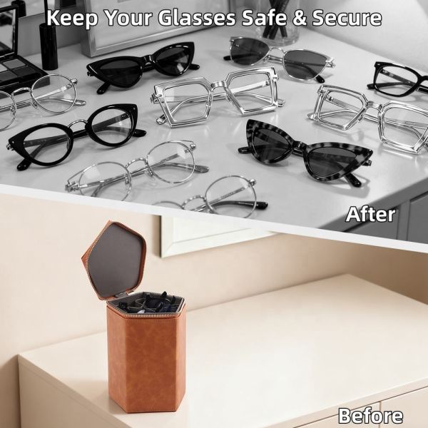 Pentagonal Personalised Glasses Case Leather 5 Slots Leather Eyeglass Pouch OEM Logo