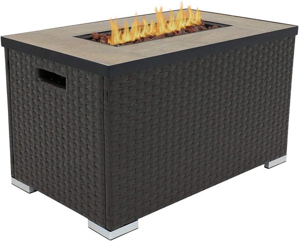 Resin Wicker Propane Outdoor Gas Firepit With Stainless Steel Burners