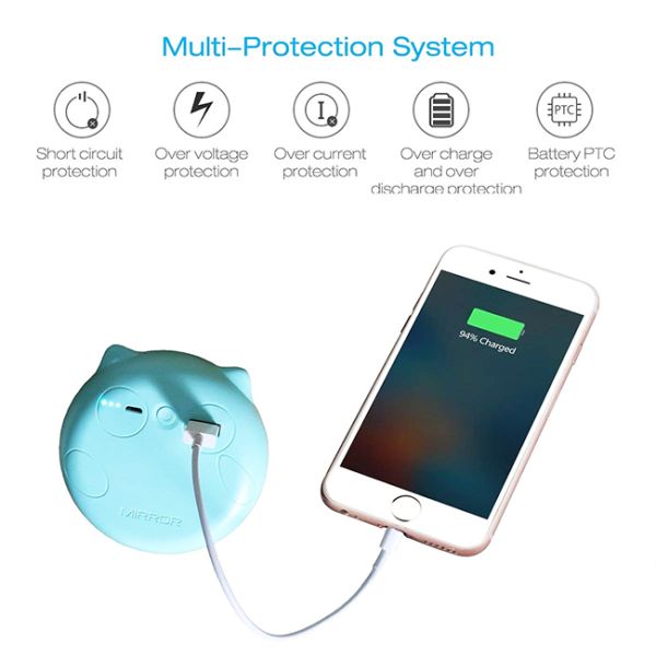 Portable Pocket Mirror Power Bank  2000mAh USB Touch Switch Adjustale LED Light