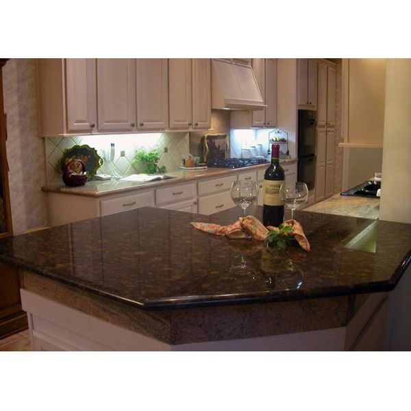 Modern Brown Granite Slab Countertops Kitchen Cabinet Full Bullnose Edging