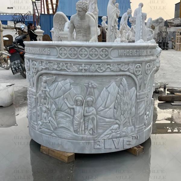 Marble Holy Water Font Baptism Natural Stone Religious Saint Baptismal Hand Carved Catholic Church