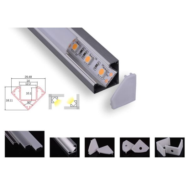 Recessed Corner Led Aluminum Profile C016 Triangle Opal Matte Diffuser 26.48mm