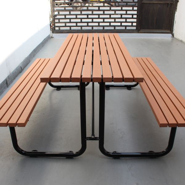 Steel And HDPE Recycle Plastic Wooden Outdoor Park Picnic Table 8 Seats Composite Slat Park Bench