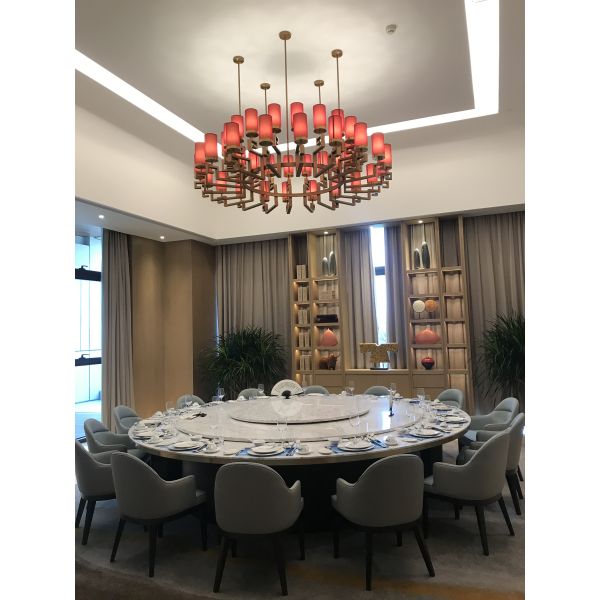 Pure White Hotel Restaurant Furniture Set with Stone Dining Table and Gray Leather Chairs