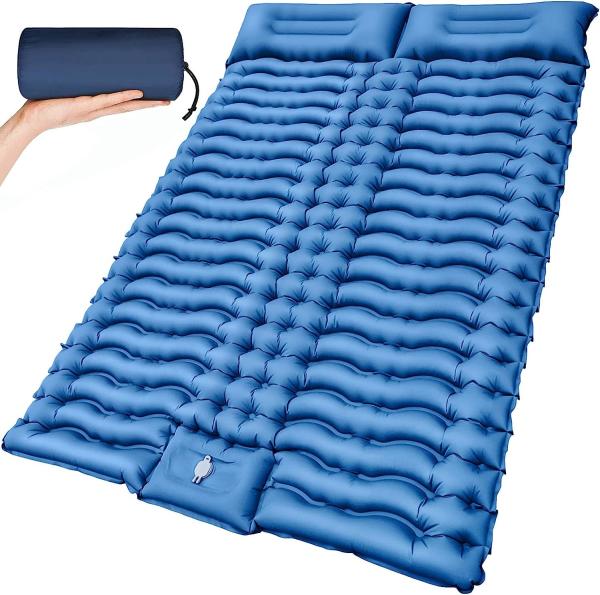 Double Sleeping Pad Camping, Camping Self Inflating 4 Extra-Thick Camping Pad 2 Person Pillow Built-in Foot Pump