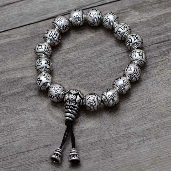 Retro Jewelry Sterling Silver Bead Couples Bracelets Engraved Words (056748)