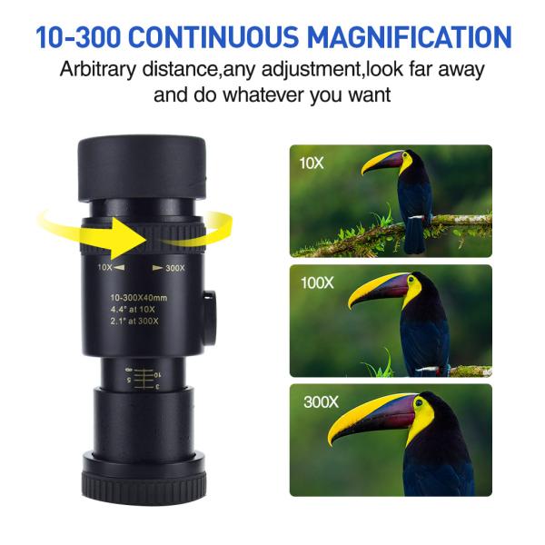 4K 10-300X40mm Phone Monocular Telescope Super Telephoto Zoom Monocular Telescope