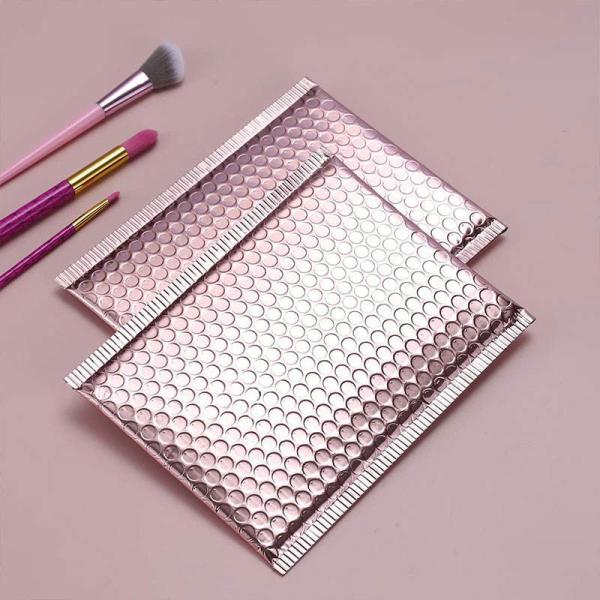Custom Logo Air Padded Envelopes Metallic Rose Gold Foil Bubble Mailer Bag For Cosmetics