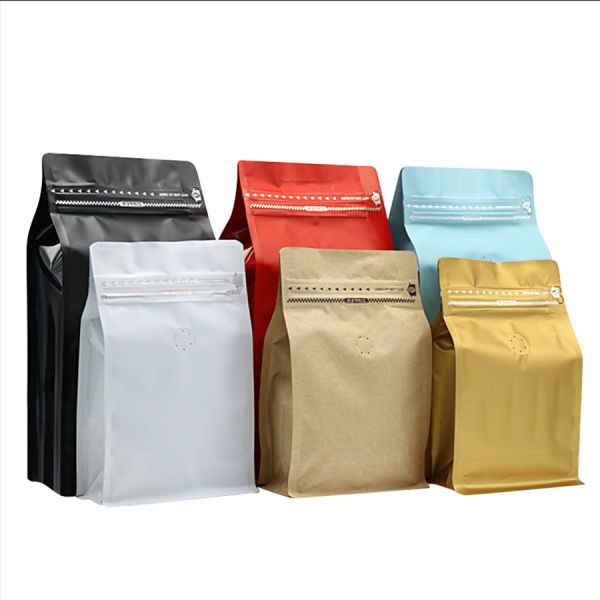 Aluminum Foil Plastic Flat Bottom Side Gusset Coffee Pouch Bag with Valve