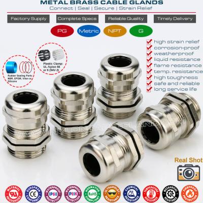 IP68 Watertight Copper Cable Glands, PG7~PG48 Adjustable Metallic Gland Connectors IP69K Waterproof Brass Cable Joints