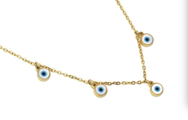 18k Gold Shell Pendant Jewelry 45cm Blue Devil's Eye Tassel Pendant Necklace