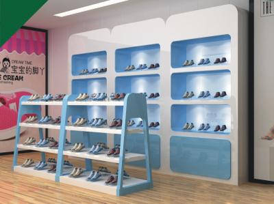 Lovely Blue Color Children Shoe Display Shelves Shoes Fixtures For Retail Stores