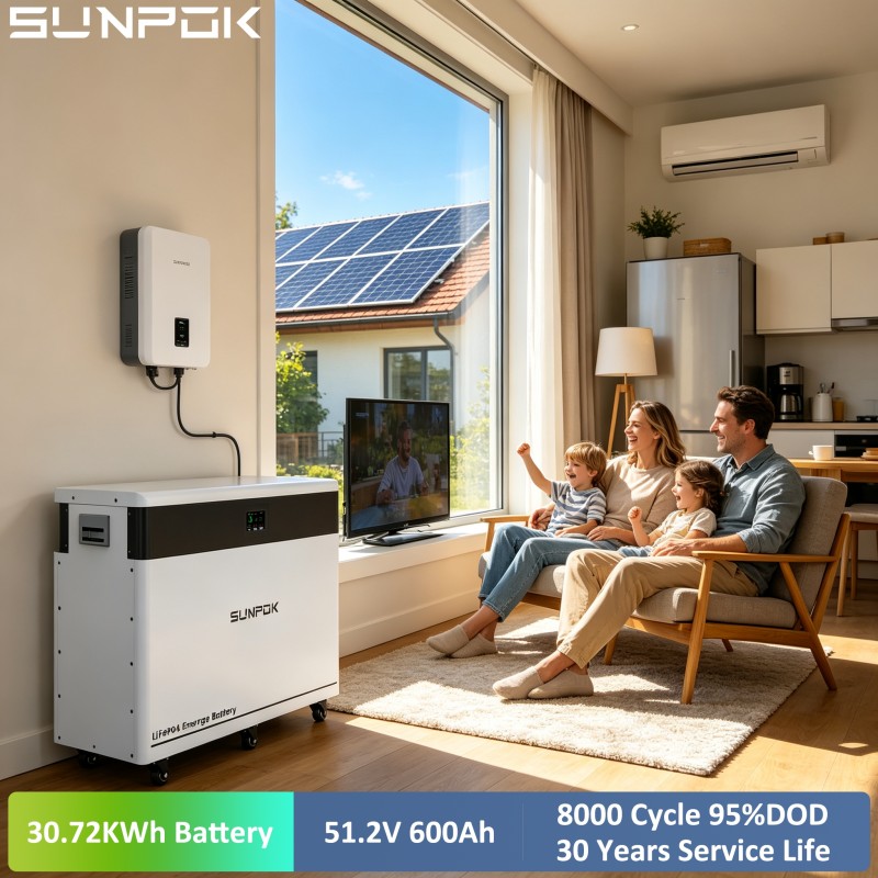 Sunpok 51.2V 600Ah Solar LiFePO4 Lithium Ion Battery Pack 30KW Home Energy Storage System 51.2v Lifepo4 Lithium Battery 600 Ah