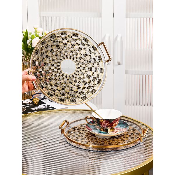 Ceramic Round Tray for Securely Holding Cups Dishes Plates Durable Non-Slip Grip
