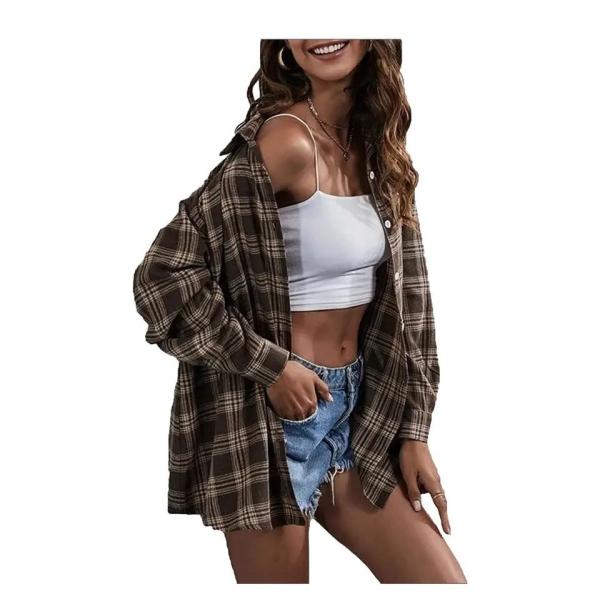                 Women′s Flannel Plaid Shirts Button Down Regular Fit Long Sleeve Casual Shirts Pure Cotton Oversized Blouse             