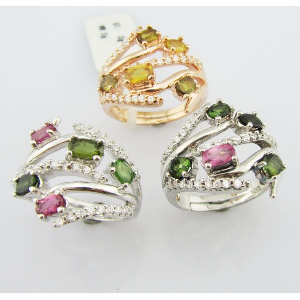 Elegant Tourmaline Silver Gemstone Rings With Rhodium Plating
