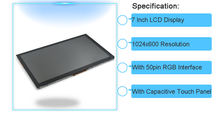 1024X600 TFT LCD IPS 7 Inch Display Touch Screen With 50pin 24 BIT RGB Interface