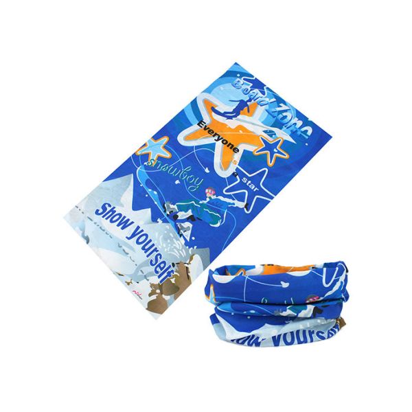 Skiing Blue White Kids Headwear 25*50 CM Microfiber Polyester