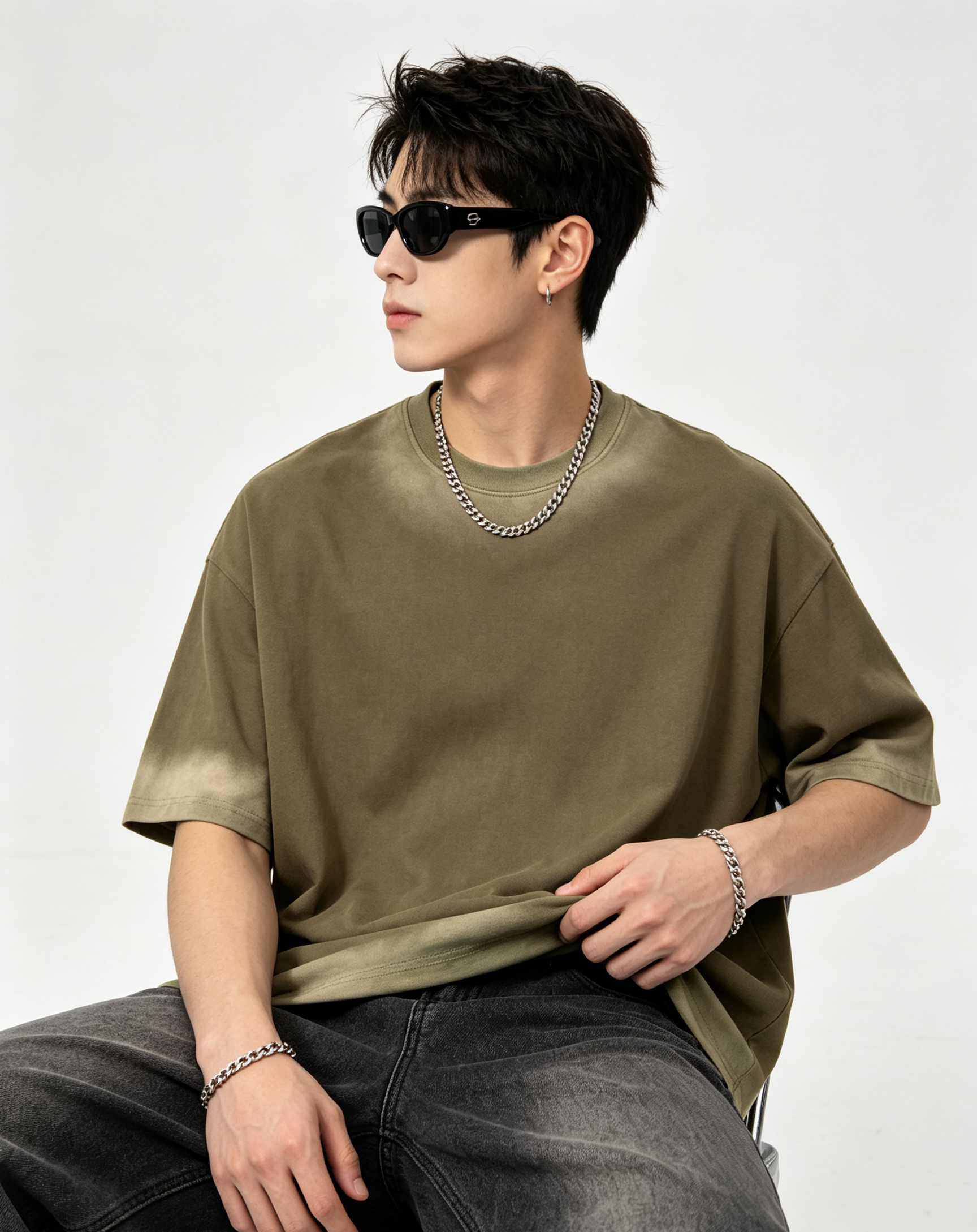 210G Cotton Spray Marble Gradient Oversized Drop Shoulder Multi-Season Tee 6 Colors