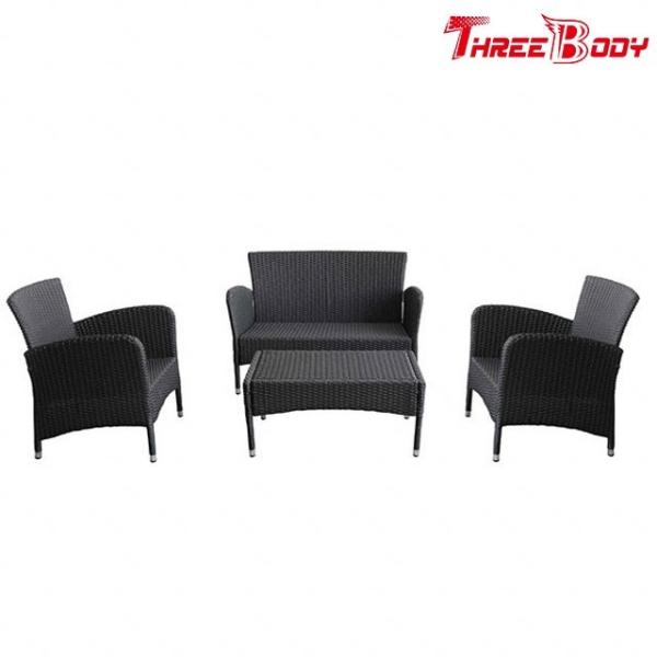 Black Modern Rattan Garden Sofa Set , All Weather Wicker Garden Furniture