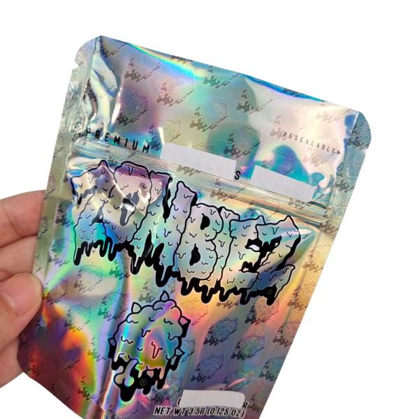 Holographic Mylar Bag Resealable Smell Proof Stand Up Pouch 3.5g/7g/1oz/1lb Gummies Snack Plastic Bag With Zipper