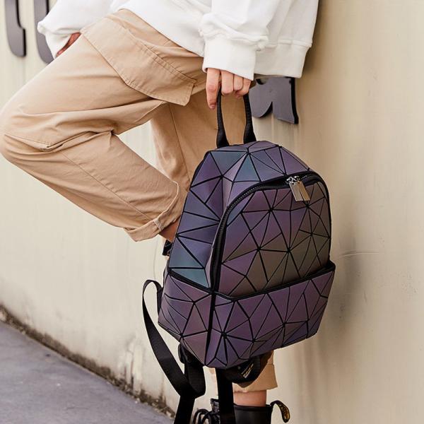 Geometric Rhombic Luminous Color-Changing Material Student Schoolbag Korean Version Male And Female Couple Backpack