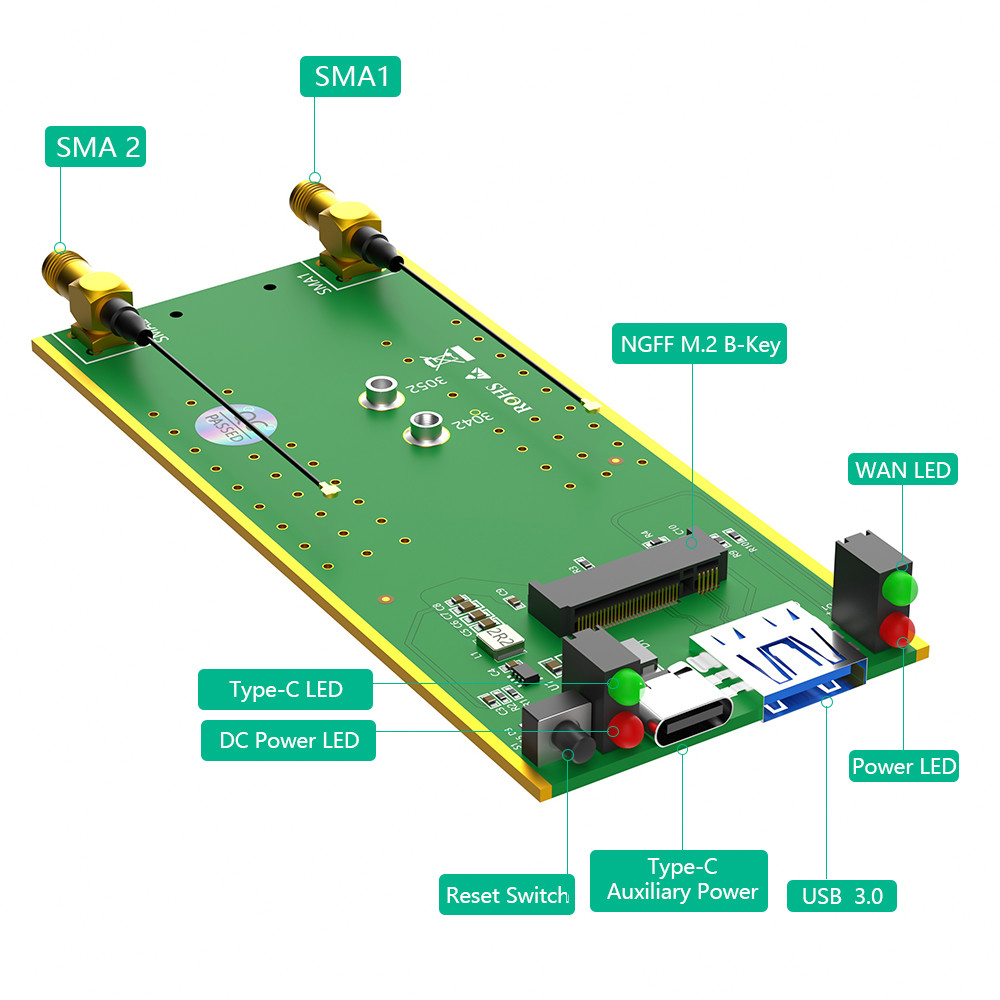 Новая версия NGFF(M.2) клавиатура B на USB 3.0 Адаптер с картой Слот и дополнительное питание для 3G / 4G / 5G Модуль