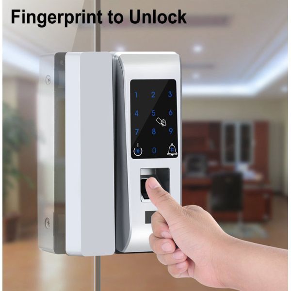 O fechamento de porta da rua biométrico feito sob encomenda Frameless nenhuns furos quatro destrava maneiras de destravar