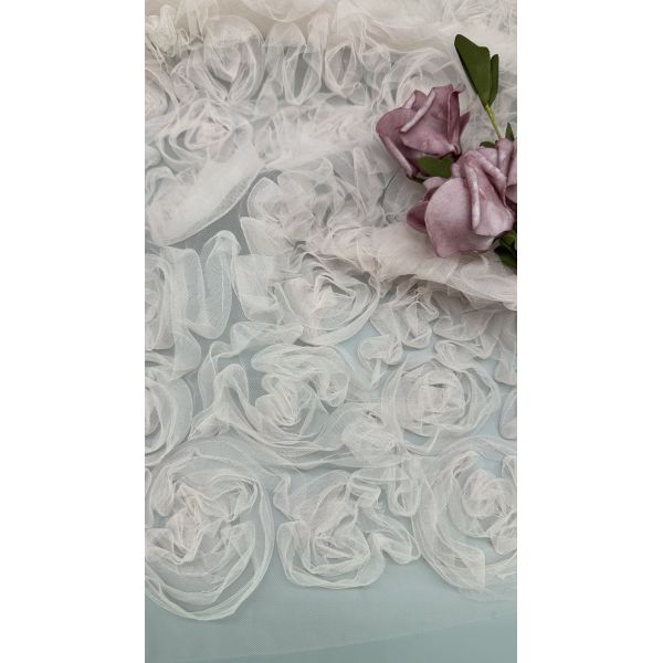 Tejido de encaje plissado floral blanco para vestidos malla tierra alta bordado intrincado vestidos de novia