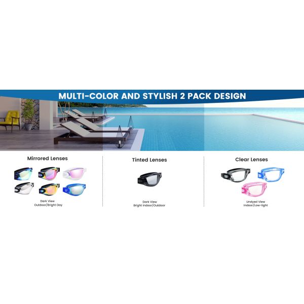 Fashionable Full Rim Anti Fog Swimming Goggles UV400 Protection For Adults