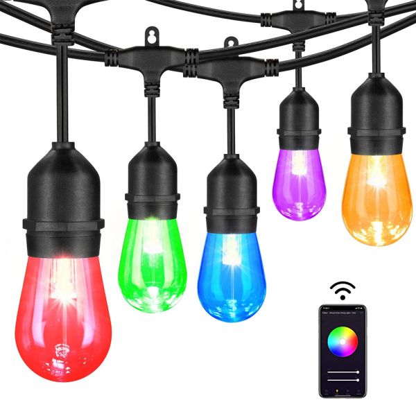 RGBW LED Lights Smart String Lights Christmas IP65 Outdoor 2.4GHz Wi-Fi App Alexa Controlled 24ft 12 LEDs Festoon Lighting