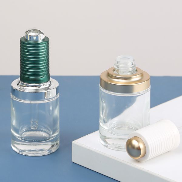 30-50ml Round Clear Dropper Glass Skin Care Oil Bottle with White Push Dropper Assembled Dropper