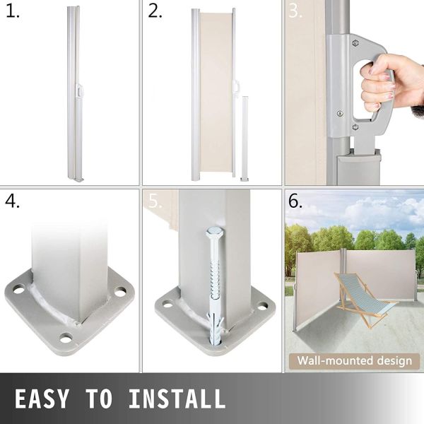 Double Retractable Patio Side Screen Awning with Manual Operation Polyester Material