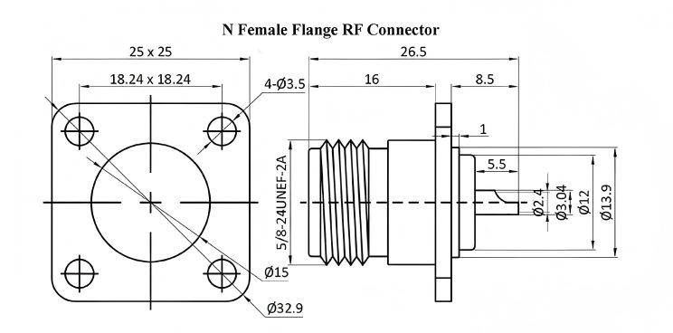 4 Hole Bulkhead Flange Connector Welded RF PCB Connector N Type
