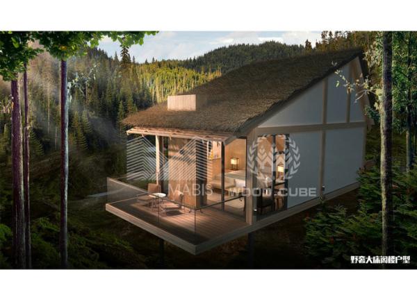 Light Steel Structure Modern Holiday Homes Wooden Appearance Slope Roof Type