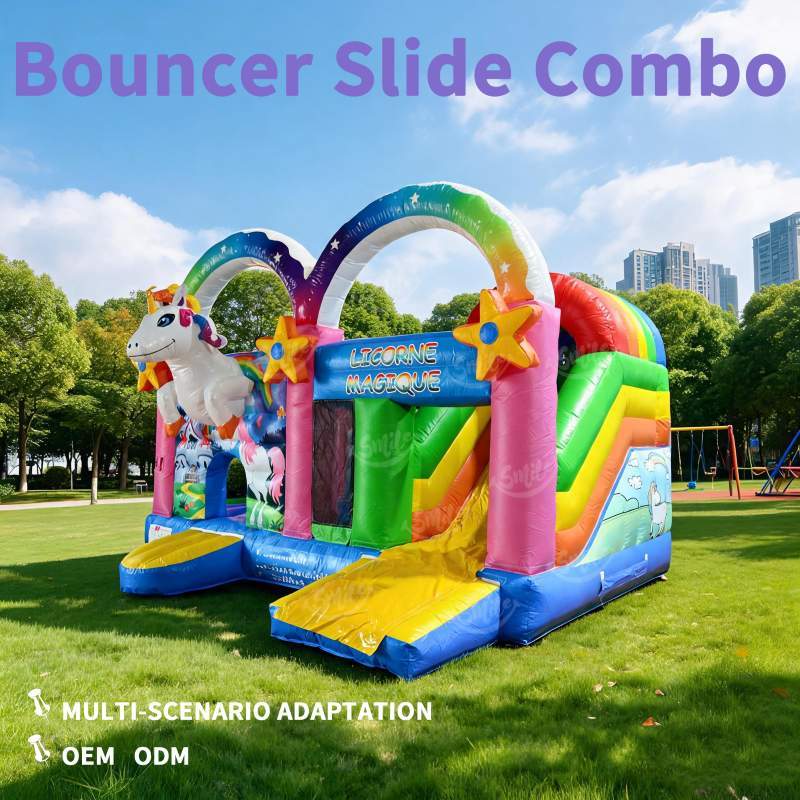SMILE Commercial Grade Unicorn & Rainbow Themed Inflatable Bouncy Castle Slide Combo 5MX4M Easy Setup for Party Rentals