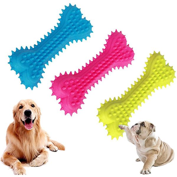 All-Season Pet Durable Nature Rubber Puppy Interactive Molar Bone Shape Toothbrush Stick Teeth Clean TPR Treat Training Dog Bit Chew Toy
