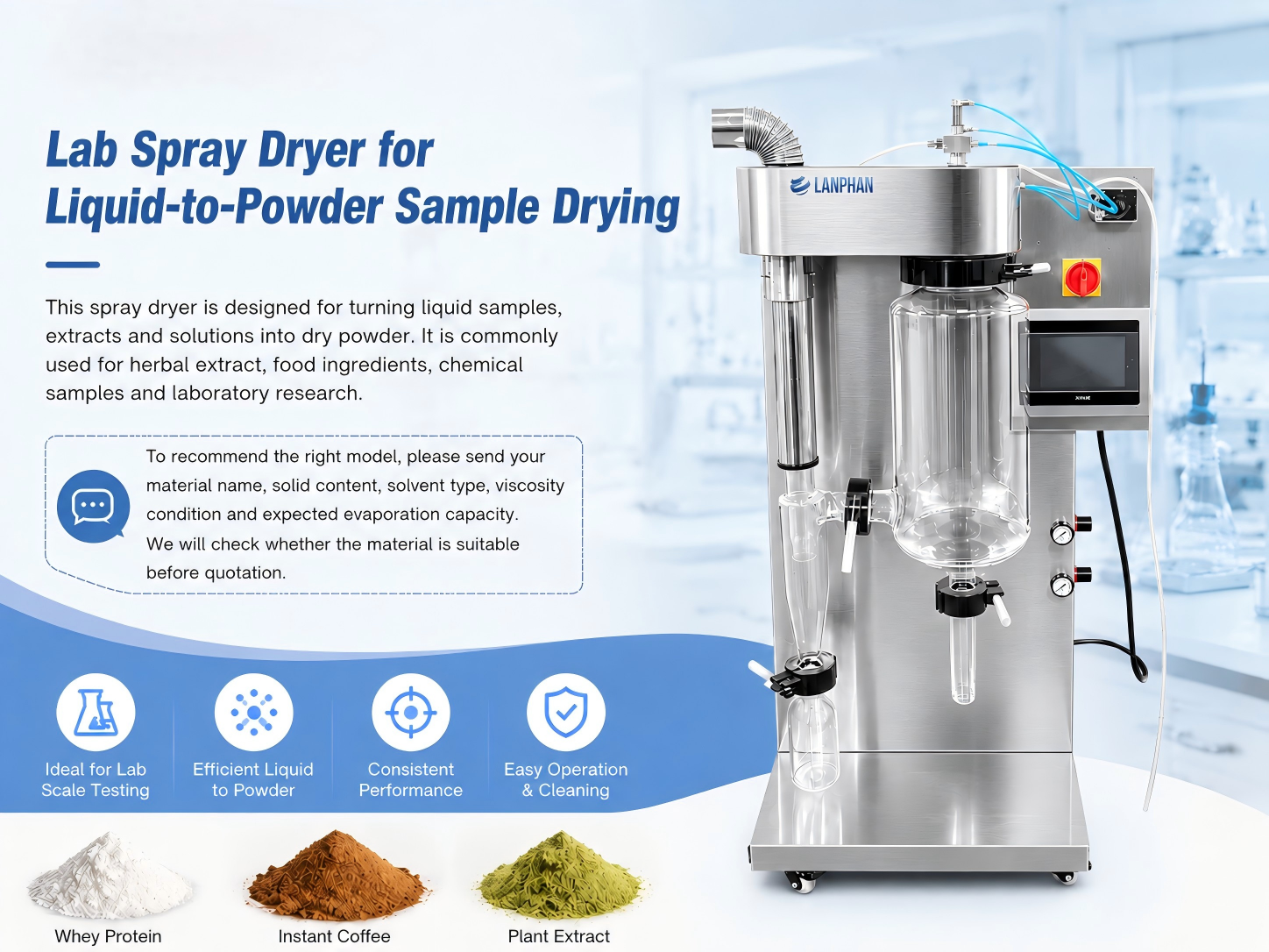 2L/H Compact Lab Spray Drying Machine with Touch Screen Control for Sale
