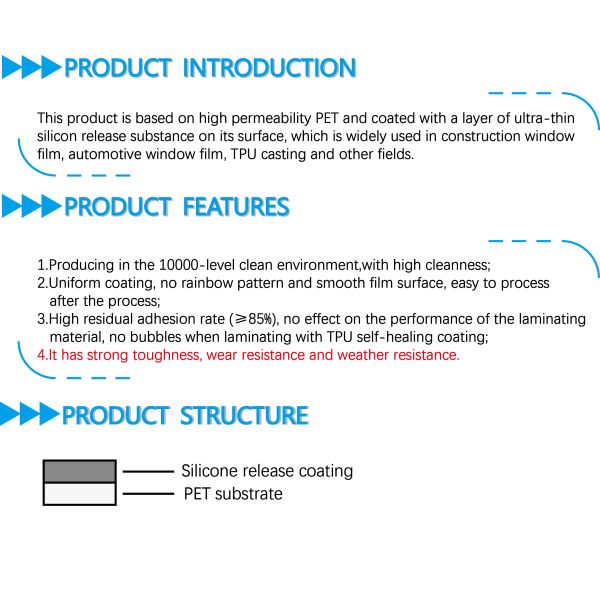 Film de silicone PET pour fenêtre de 50 μm pour fenêtre de bâtiment