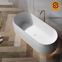 Conception unique de baignoire avec la baignoire libre en pierre artificielle blanche de matte de lumière de LED