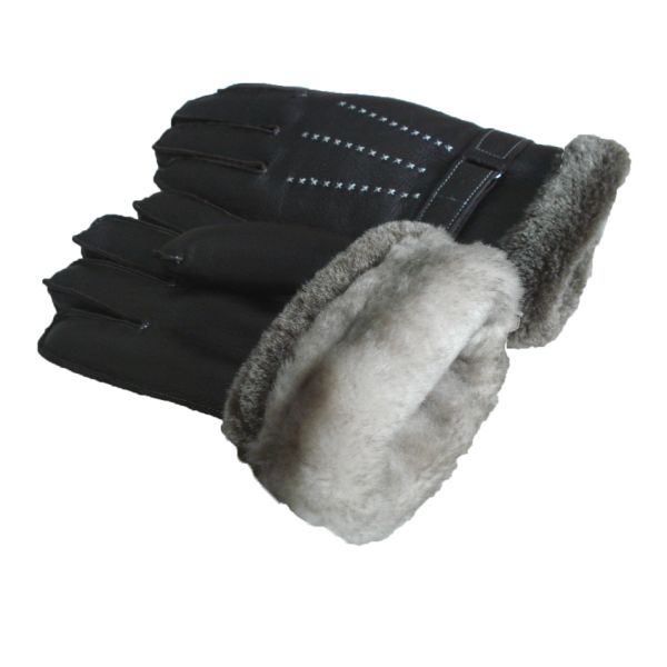 Winter Lamb Fur Lined Mens Soft Leather Gloves With Belt Plain Style