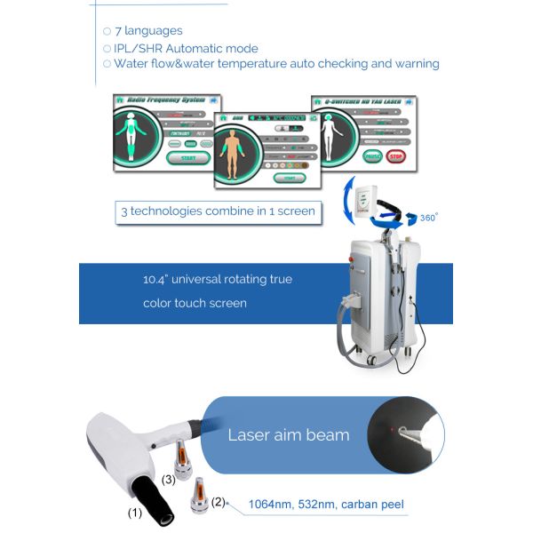 Частичная машина удаления волос на лице депиляции лазера IPL yag nd Rf Q-S