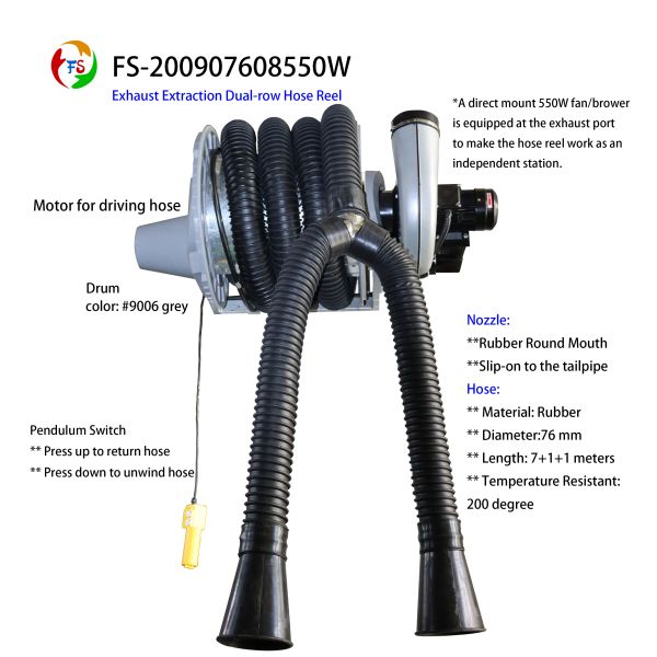 Dual Line Automatic Remote Retractable Exhaust Hose Reel 220V/380V Workshop Fume Purification System