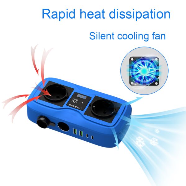 200W Car Power Inverter with LCD Display & Dual Cigarette Lighter Plugs, 2 USB Ports and AC Outlet, 12V to 220V Modified Sine Wave