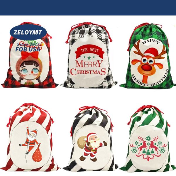Sublimation Santa Sacks 2025 Christmas Gifts, Packaging Stocking Santa Claus Bag, Canvas Christmas Drawstring Gift Bags
