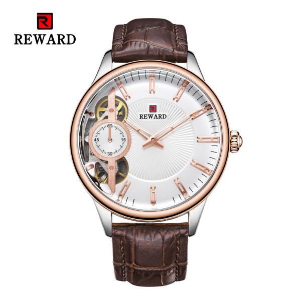 2.5D Mineral Glass Mens Stainless Steel Watches Double Movement Leather Strap