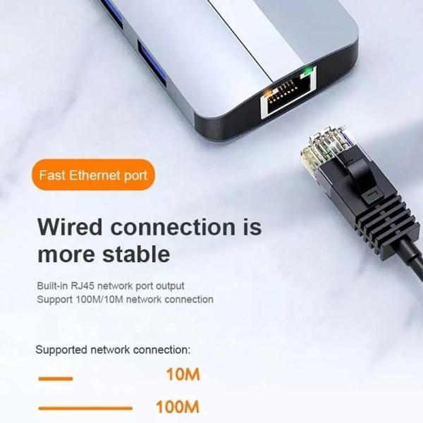 USB C type C entrée mâle 6 en 1 hub avec 4K HD HDMI USB 3.0 2.0 RJ45 Lan Ethernet OEM