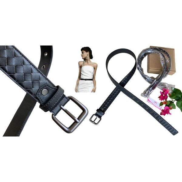 7 pin buckle Knitted Leather Belt , Ladies Skinny Belt 1.25In Width