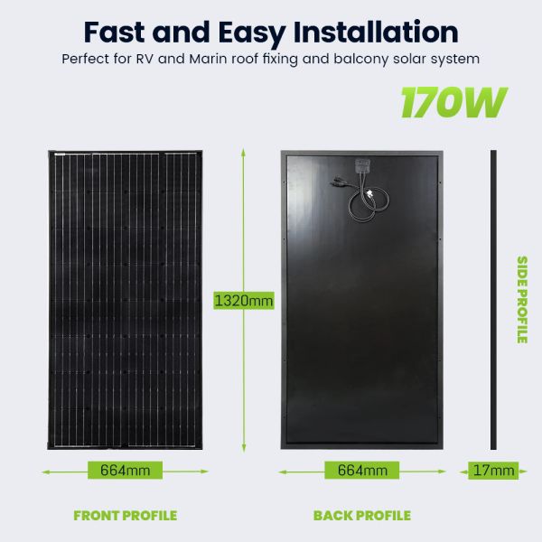 Hot 170W Premium Monocrystalline 23.5% Efficiency Solar Panel 20 Volt Solid Black for Connector 25-Year Warranty Home RV Camper